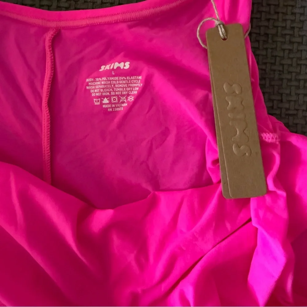 SKIMS Fits Everybody Slip Dress NWT Neon Pink L Bodycon Barbiecore Loungewear